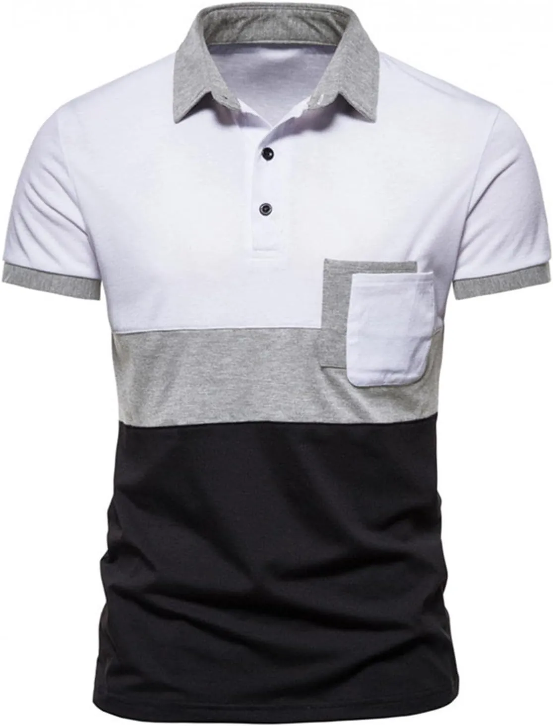 ZHUER Summer Color Block T Shirts for Men Short Sleeve Button Up Henley Shirts Slim Fit Turn-Down Collar Casual Golf Shirts