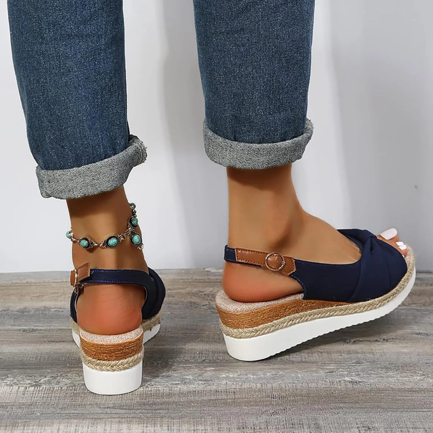 ZSpzx Orthopedic Sandals for Women,2025 Womens Espadrilles Wedge Sandal Comfortable Dressy Summer Open Toe Ankle Strap Platform Slip on Bow Knot Outdoor Shoes for Daily Wear