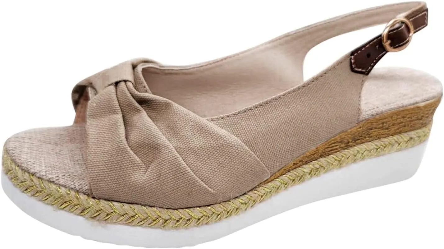 ZSpzx Orthopedic Sandals for Women,Espadrille 2025 Dressy Summer Platform Womens Wedge Sandals Dressy Summer Bow Open Toe Ankle Strap Beach Casual Slip on Slippers Comfortable Walking Outdoor Shoes