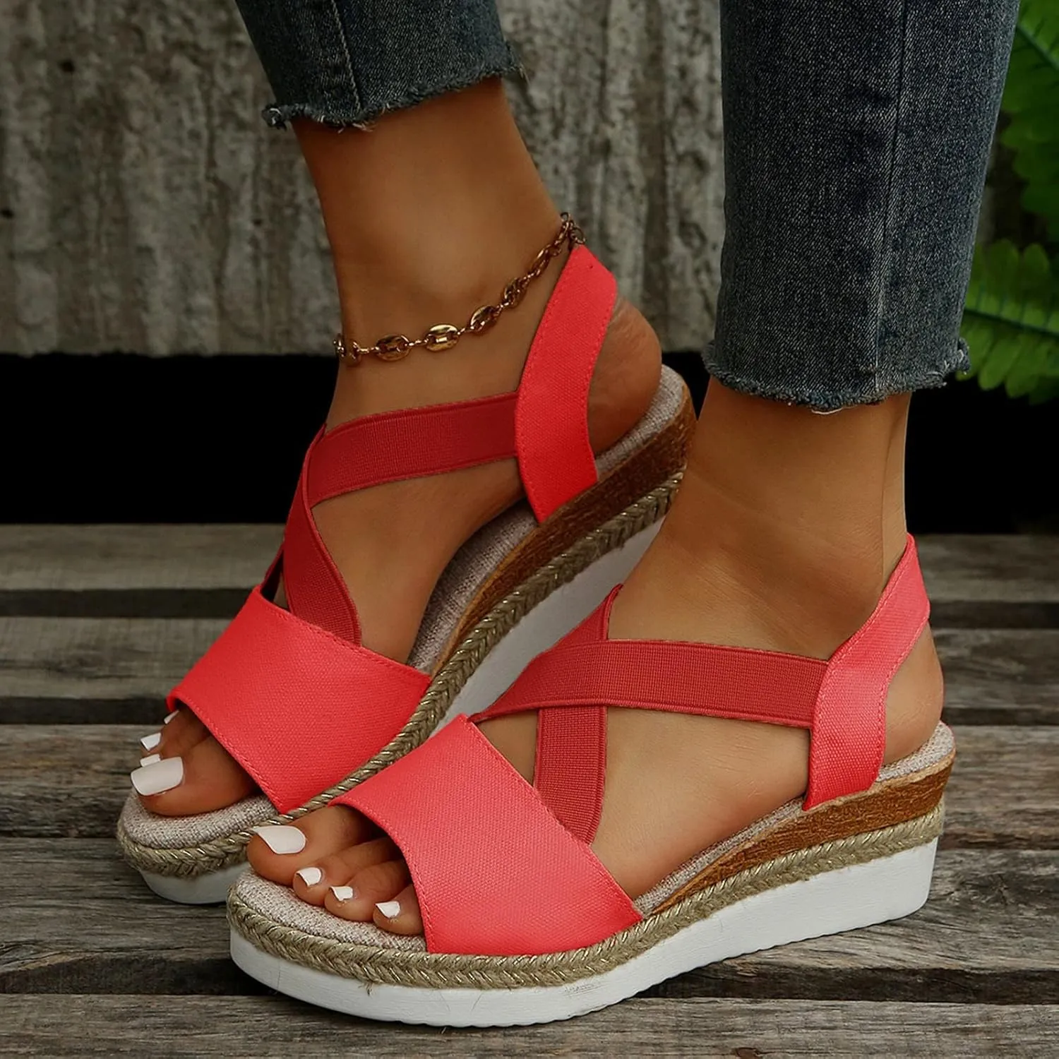 ZSpzx Orthopedic Wedge Sandals for Women Dressy Summer 2025 Platform Wedges Womens Espadrilles Open Toe Sandals Comfortable Dressy Ankle Strap Slip On Sandals Casual Walking Beach Shoes