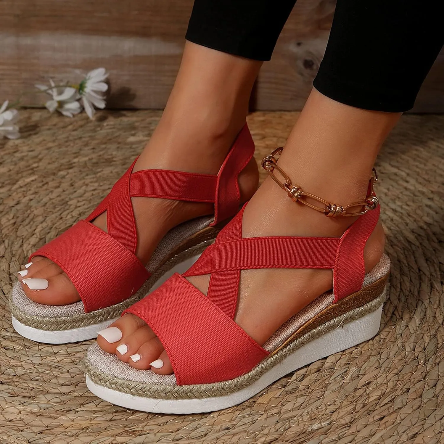 ZSpzx Orthopedic Wedge Sandals for Women Dressy Summer 2025 Platform Wedges Womens Espadrilles Open Toe Sandals Comfortable Dressy Ankle Strap Slip On Sandals Casual Walking Beach Shoes