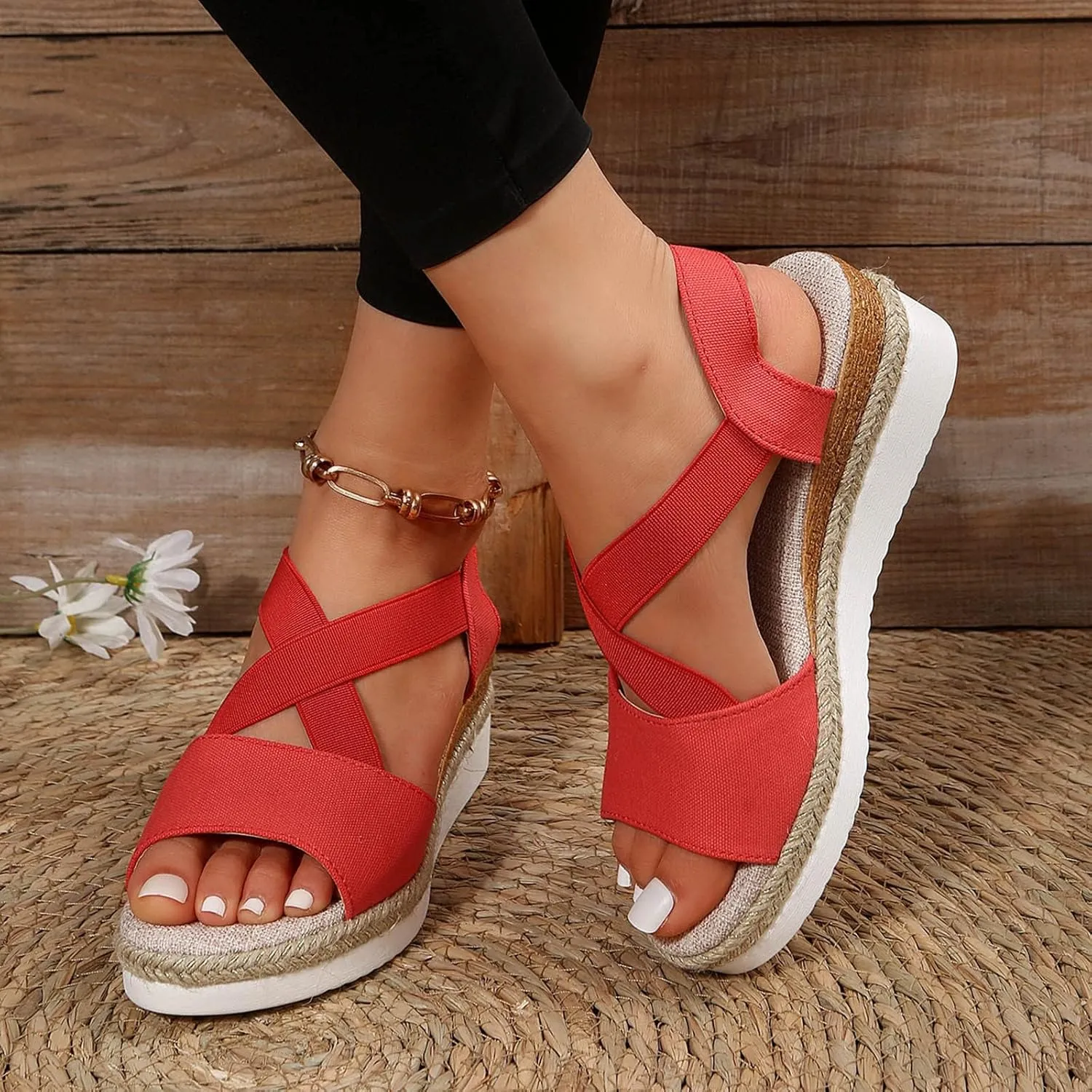 ZSpzx Orthopedic Wedge Sandals for Women Dressy Summer 2025 Platform Wedges Womens Espadrilles Open Toe Sandals Comfortable Dressy Ankle Strap Slip On Sandals Casual Walking Beach Shoes