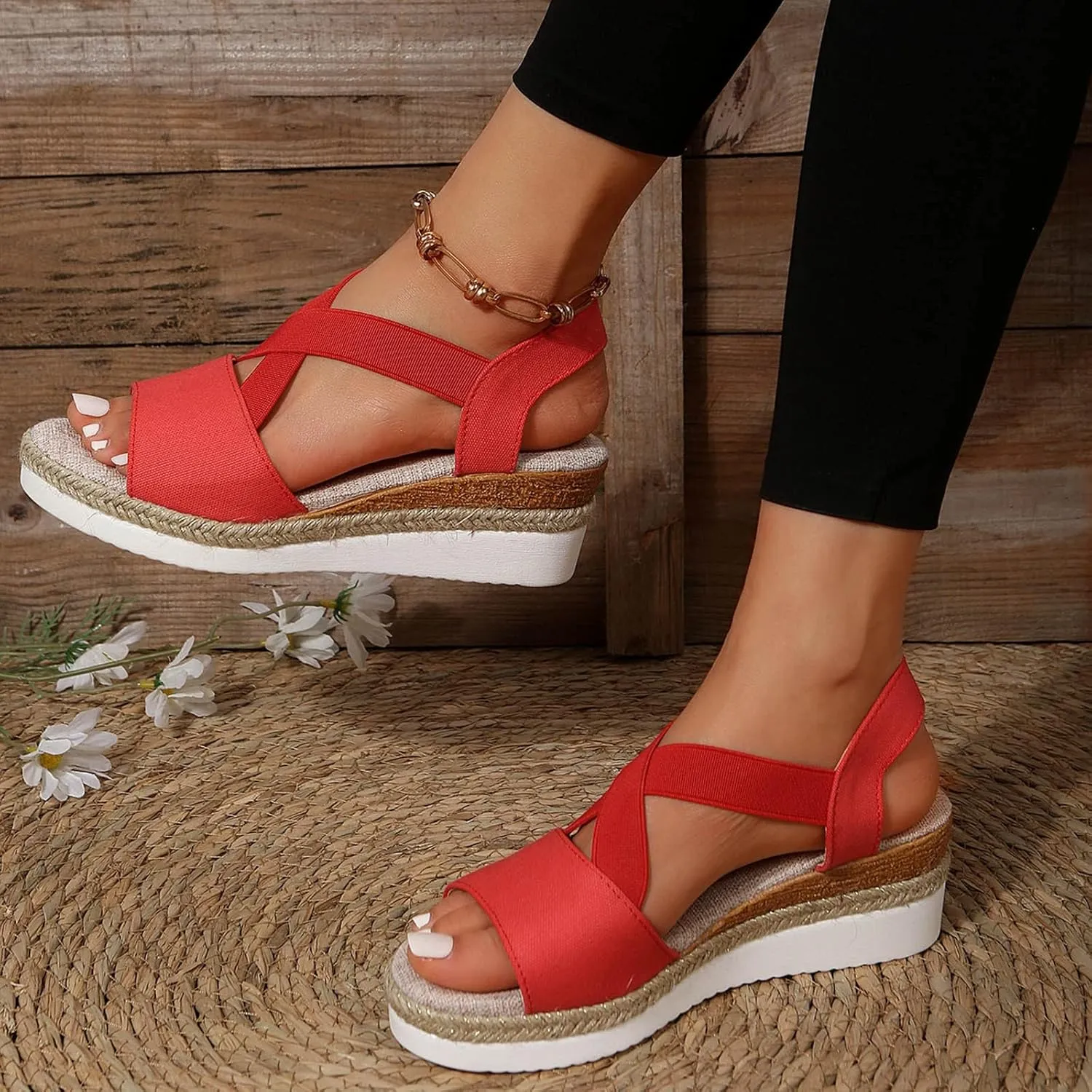 ZSpzx Orthopedic Wedge Sandals for Women Dressy Summer 2025 Platform Wedges Womens Espadrilles Open Toe Sandals Comfortable Dressy Ankle Strap Slip On Sandals Casual Walking Beach Shoes