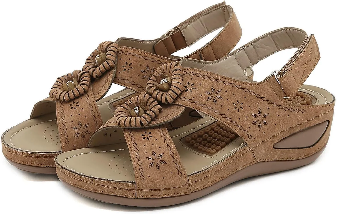 ZSpzx Women's Orthopedic Arch Support Sandals Comfortable for Women Wedge Flip Flops Slide Dressy Summer Plantar Fasciitis Bunion Adjustable Slingback Ankle Strap Casual Slip On Walking Beach Shoes