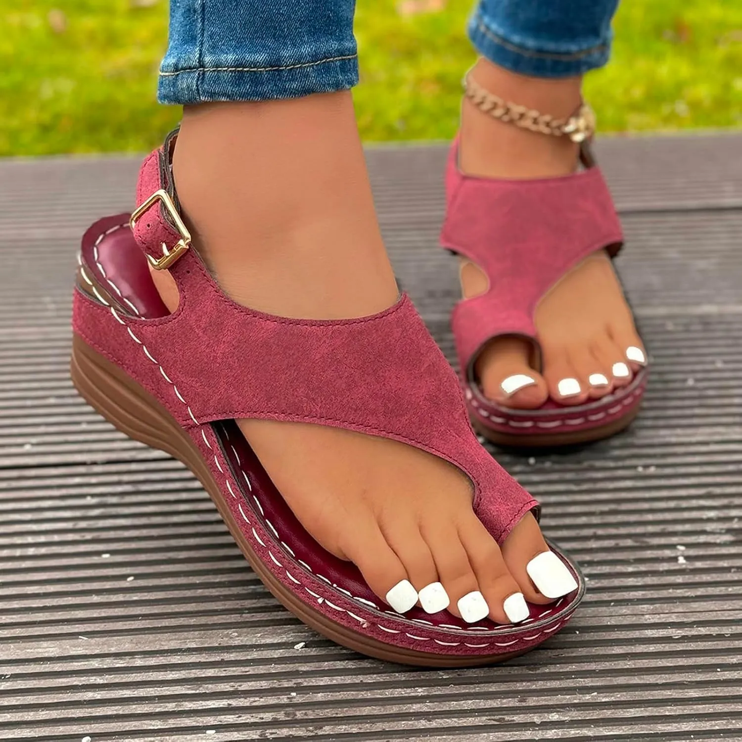 ZSpzx Women's Orthopedic Sandals Dressy Summer Foot Arch Support Mid Heels Split Toe Comfortable Cushioned Sandal Womens Wedges Walking Plantar Fasciitis Low Heel Outdoor Shoes for Daily Wear