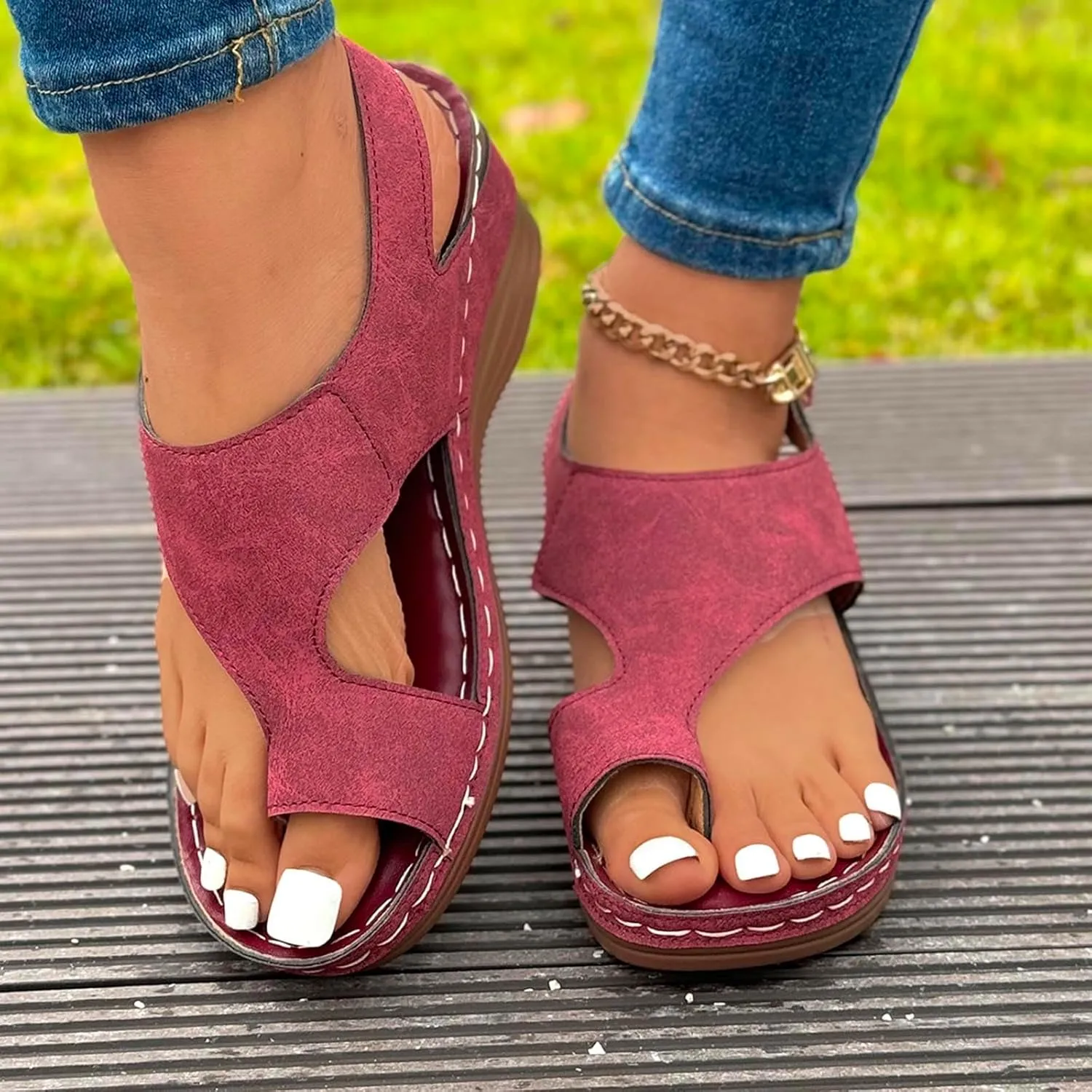 ZSpzx Women's Orthopedic Sandals Dressy Summer Foot Arch Support Mid Heels Split Toe Comfortable Cushioned Sandal Womens Wedges Walking Plantar Fasciitis Low Heel Outdoor Shoes for Daily Wear
