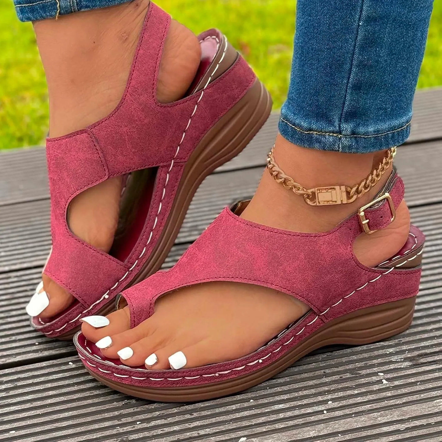 ZSpzx Women's Orthopedic Sandals Dressy Summer Foot Arch Support Mid Heels Split Toe Comfortable Cushioned Sandal Womens Wedges Walking Plantar Fasciitis Low Heel Outdoor Shoes for Daily Wear