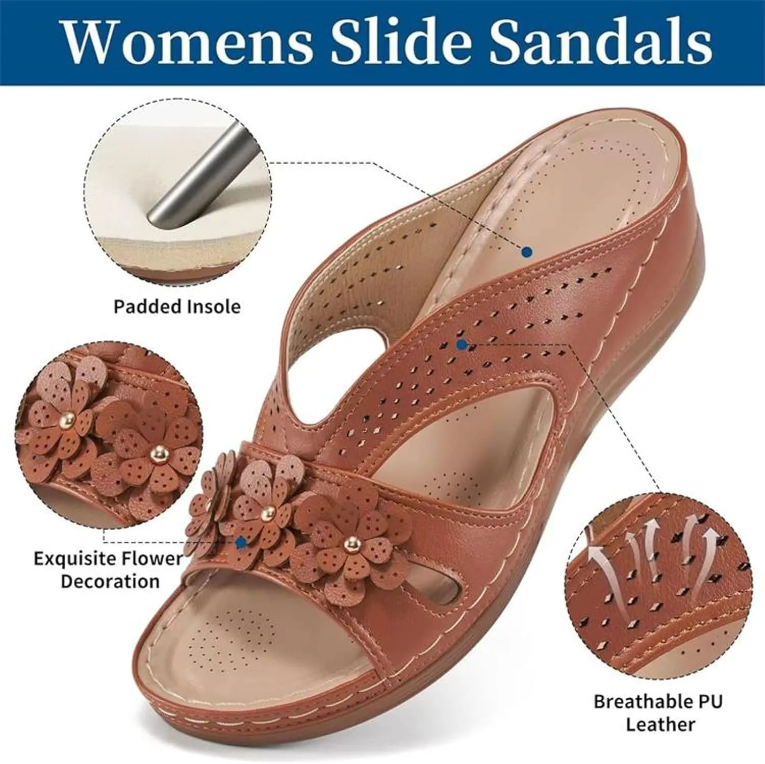 ZSpzx Women's Orthotic Cushion Flip Flops Orthopedic Sandals for Women Arch Support Wedge Slide Dressy Summer Comfortable Slip On Flowers Outdoor Plantar Fasciitis Recovery Walking Beach Shoes